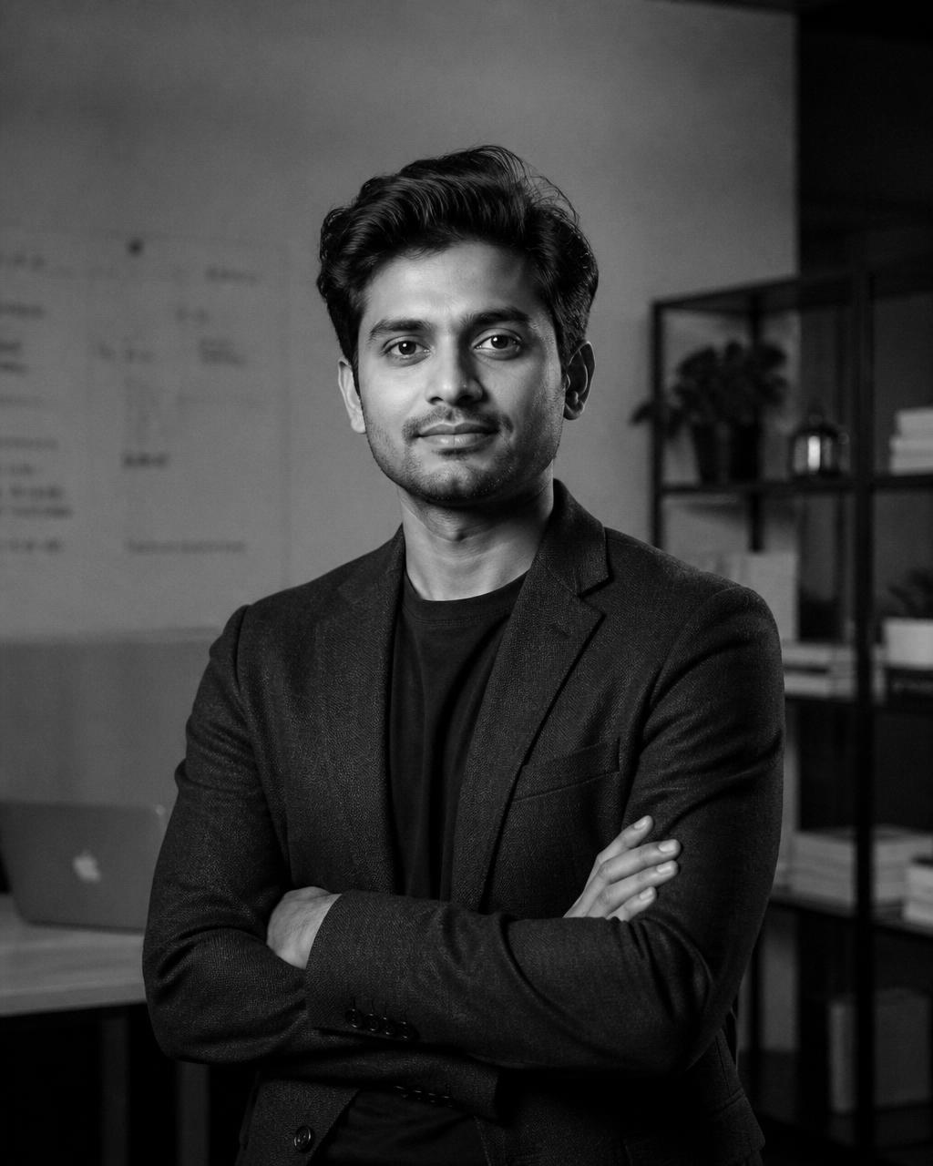 Editorial portrait of an Indian founder